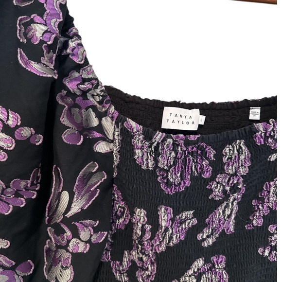 Tanya Taylor Smocked Peplum Top Square Neck Long Sleeve Large Whimsygoth Silk - Picture 3 of 10